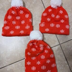 Red Snowflake Pom Beanie Hat - Cozy Winter Knit